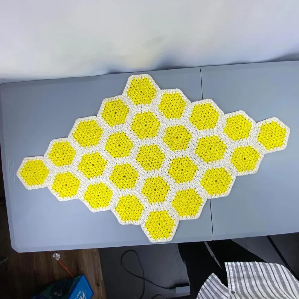 Handcrafted Crochet Yellow/White Honeycomb Pattern Table Decor